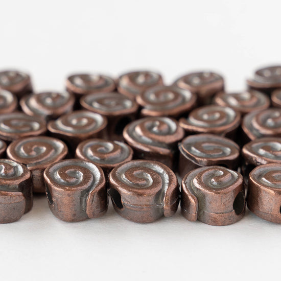 10mm Mykonos Spiral Beads - Antique Copper - 4 or 12 beads