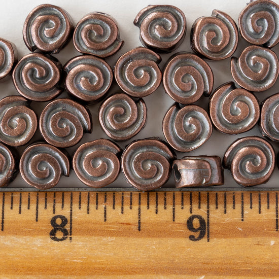 10mm Mykonos Spiral Beads - Antique Copper - 4 or 12 beads