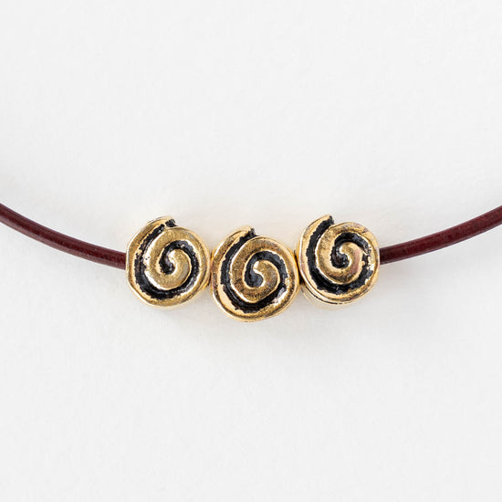 10mm Mykonos Spiral Beads - Antique Gold - 4 or 10 beads