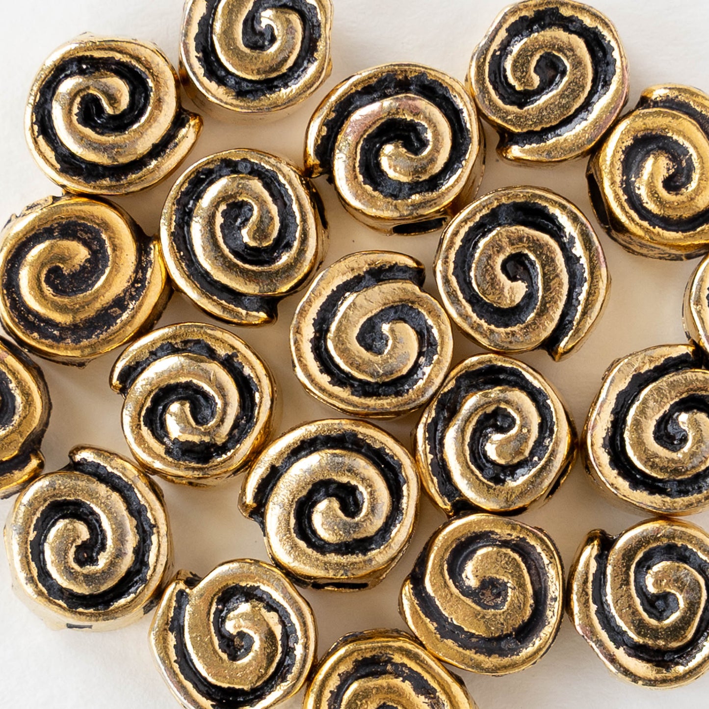10mm Mykonos Spiral Beads - Antique Gold - 4 or 10 beads