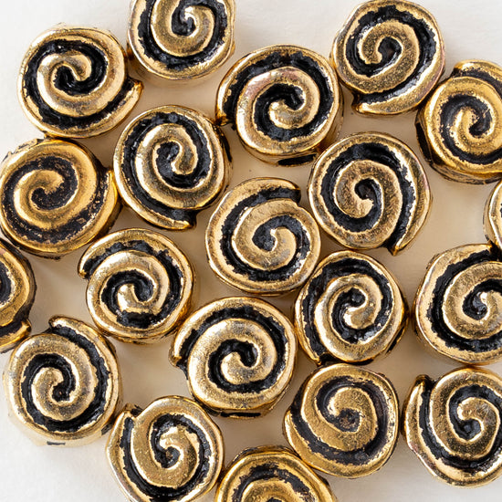 10mm Mykonos Spiral Beads - Antique Gold - 4 or 10 beads