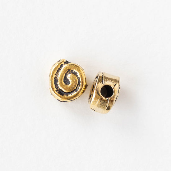 10mm Mykonos Spiral Beads - Antique Gold - 4 or 10 beads