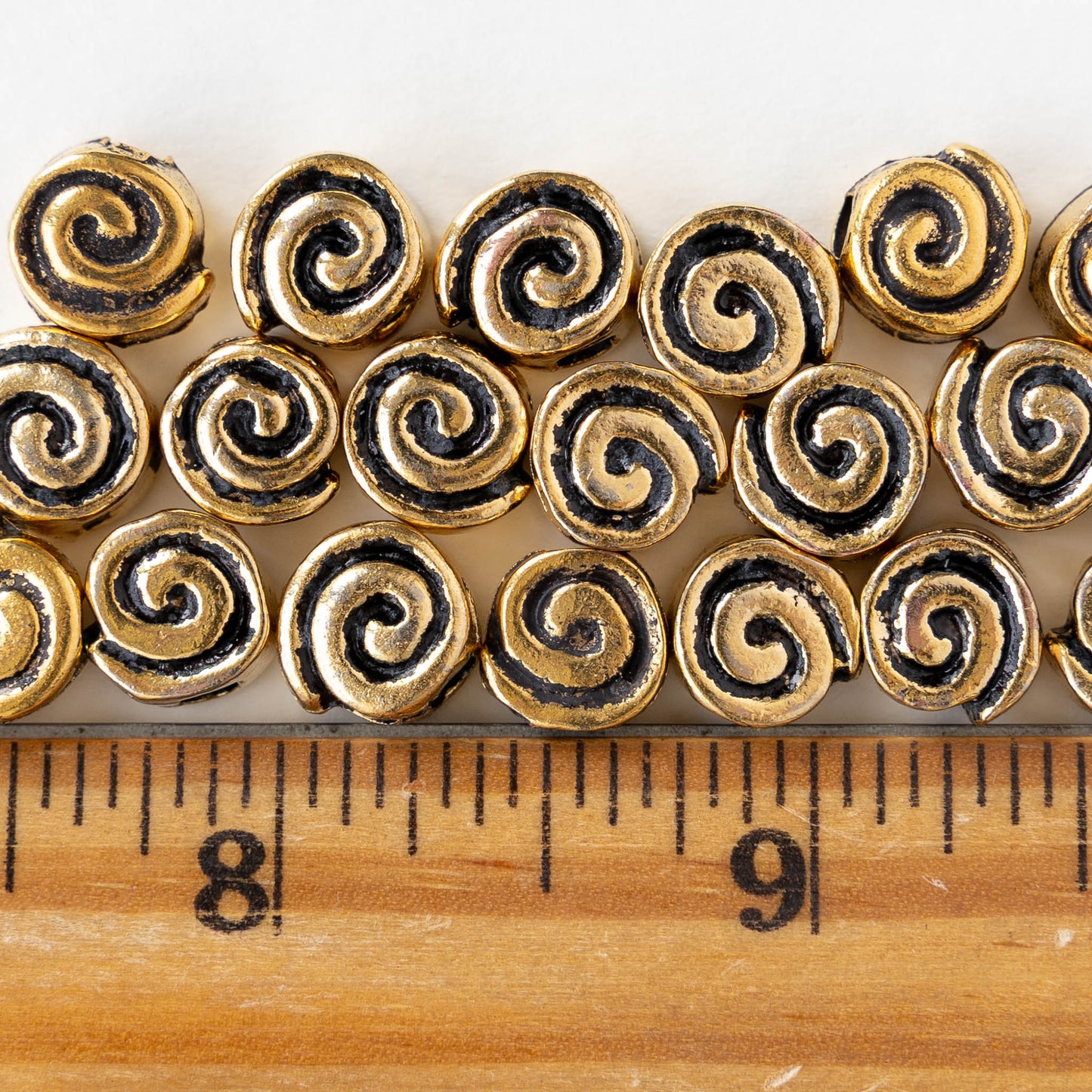 10mm Mykonos Spiral Beads - Antique Gold - 4 or 10 beads