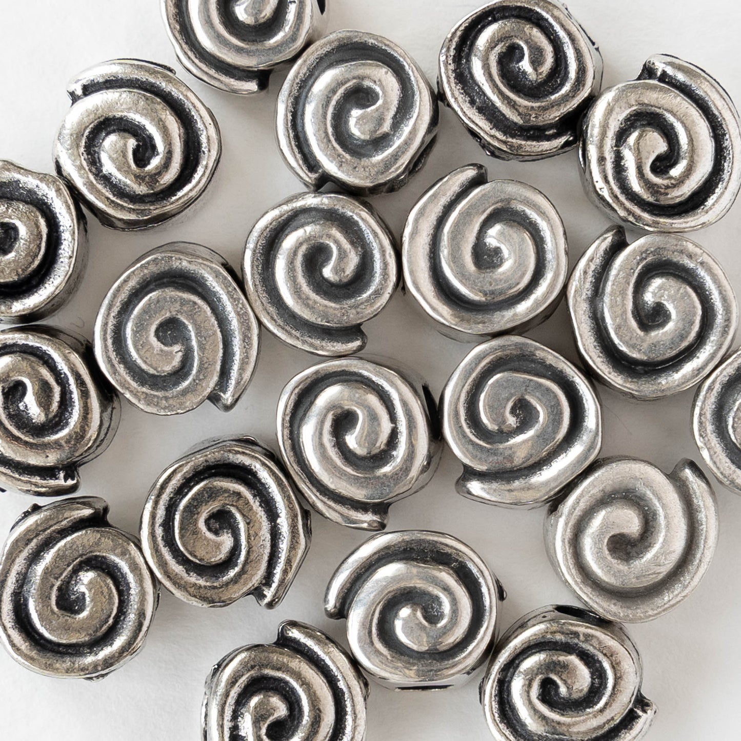 10mm Mykonos Spiral  Coin Beads - Antique Silver - 4 or 12 beads