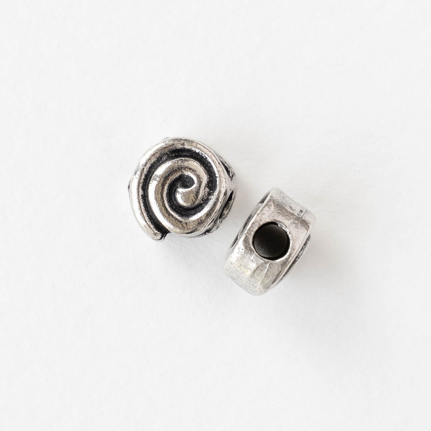 10mm Mykonos Spiral  Coin Beads - Antique Silver - 4 or 12 beads
