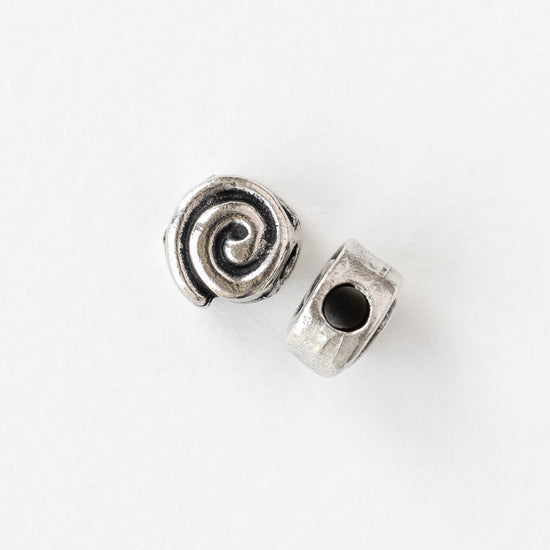 10mm Mykonos Spiral  Coin Beads - Antique Silver - 4 or 12 beads