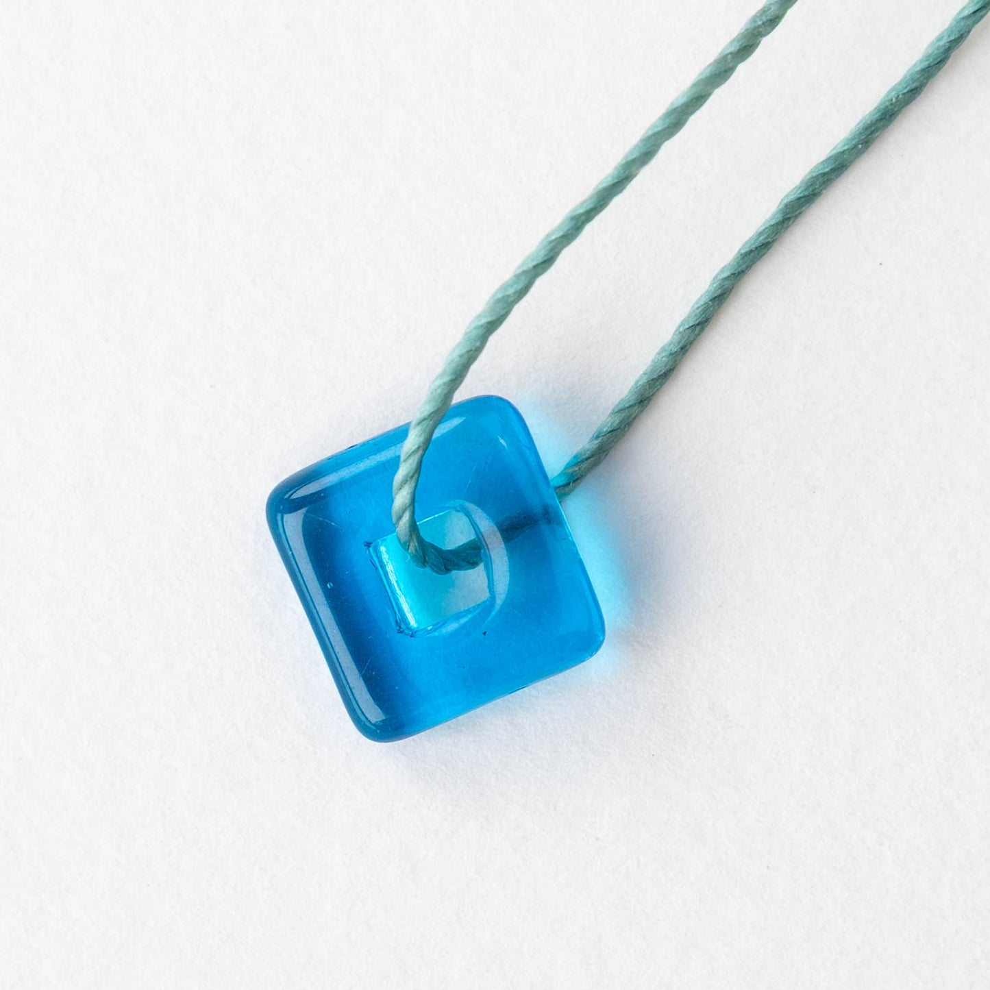 12mm Square Glass Bead - Capri Blue - 10 or 20 beads