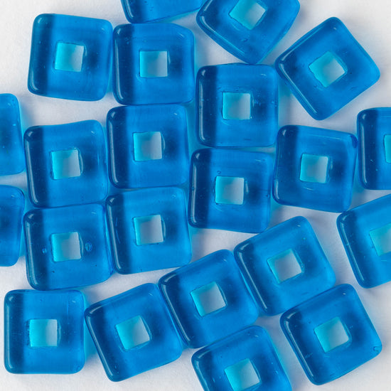 10mm Square Glass Bead - Blue - 10 or 20 beads