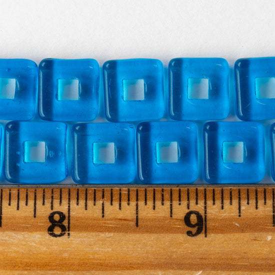10mm Square Glass Bead - Blue - 10 or 20 beads