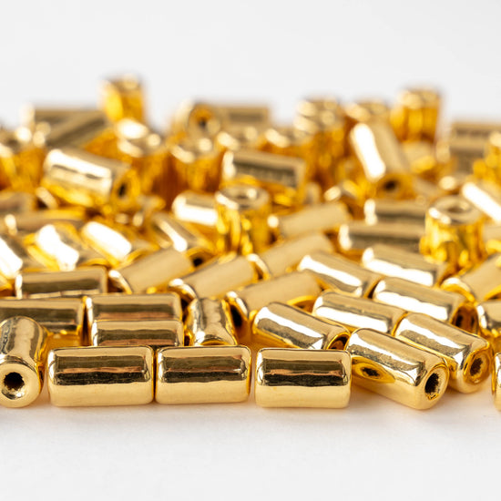 10mm 24K Gold Coated Ceramic Tube Beads - Gold - 10 or 30