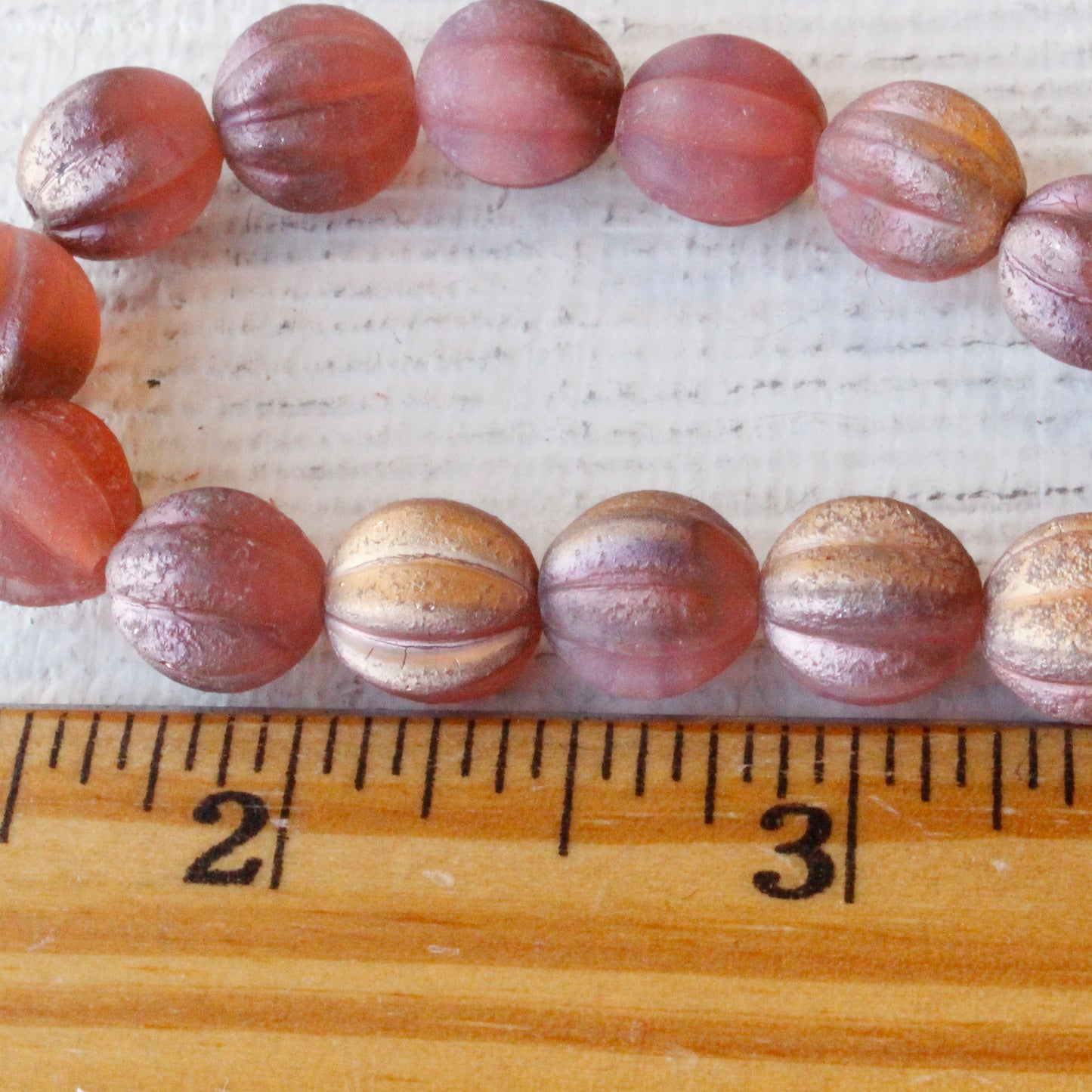 10mm Melon Bead - Etched Matte Dusty Rose with Copper - 15 Beads