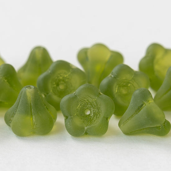 10x12mm Trumpet Flower Beads - Matte Olivine - 10 or 30