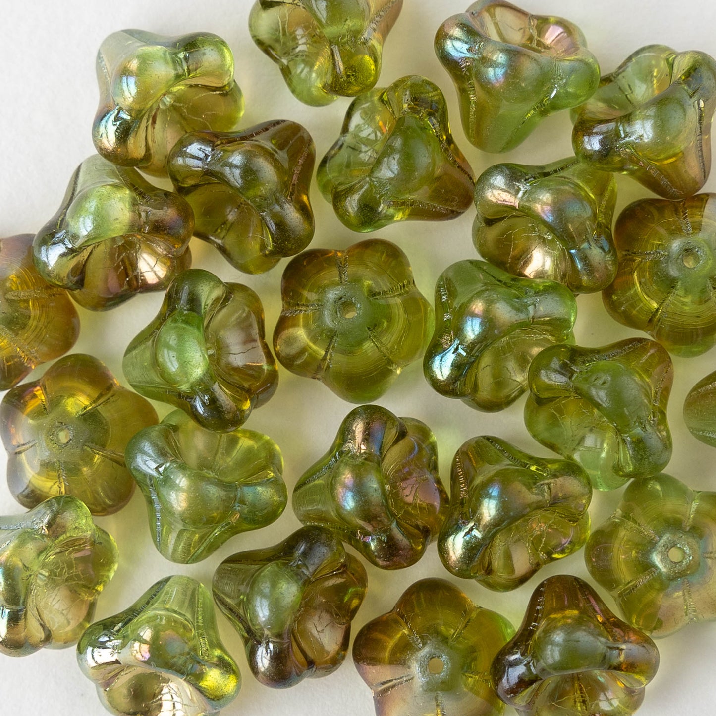 10x12mm Trumpet Flower Beads - Peridot Green Celsian - 10 beads