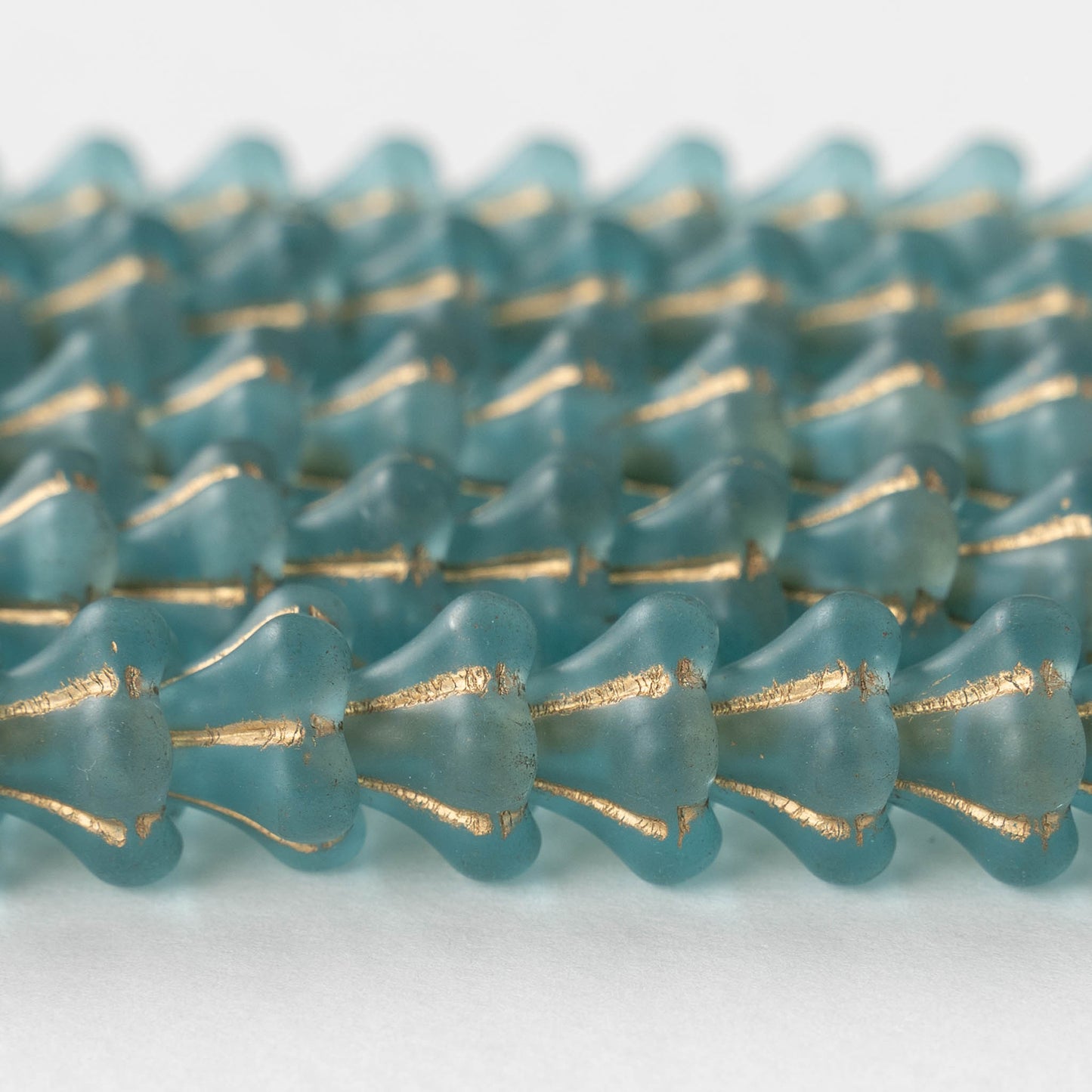 10x12mm Trumpet Flower Beads - Matte Seafoam with Gold - 10 beads