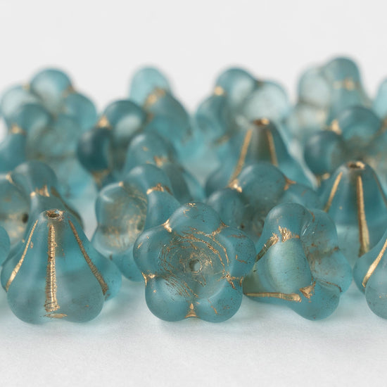Load image into Gallery viewer, 10x12mm Trumpet Flower Beads - Matte Seafoam with Gold - 10 beads
