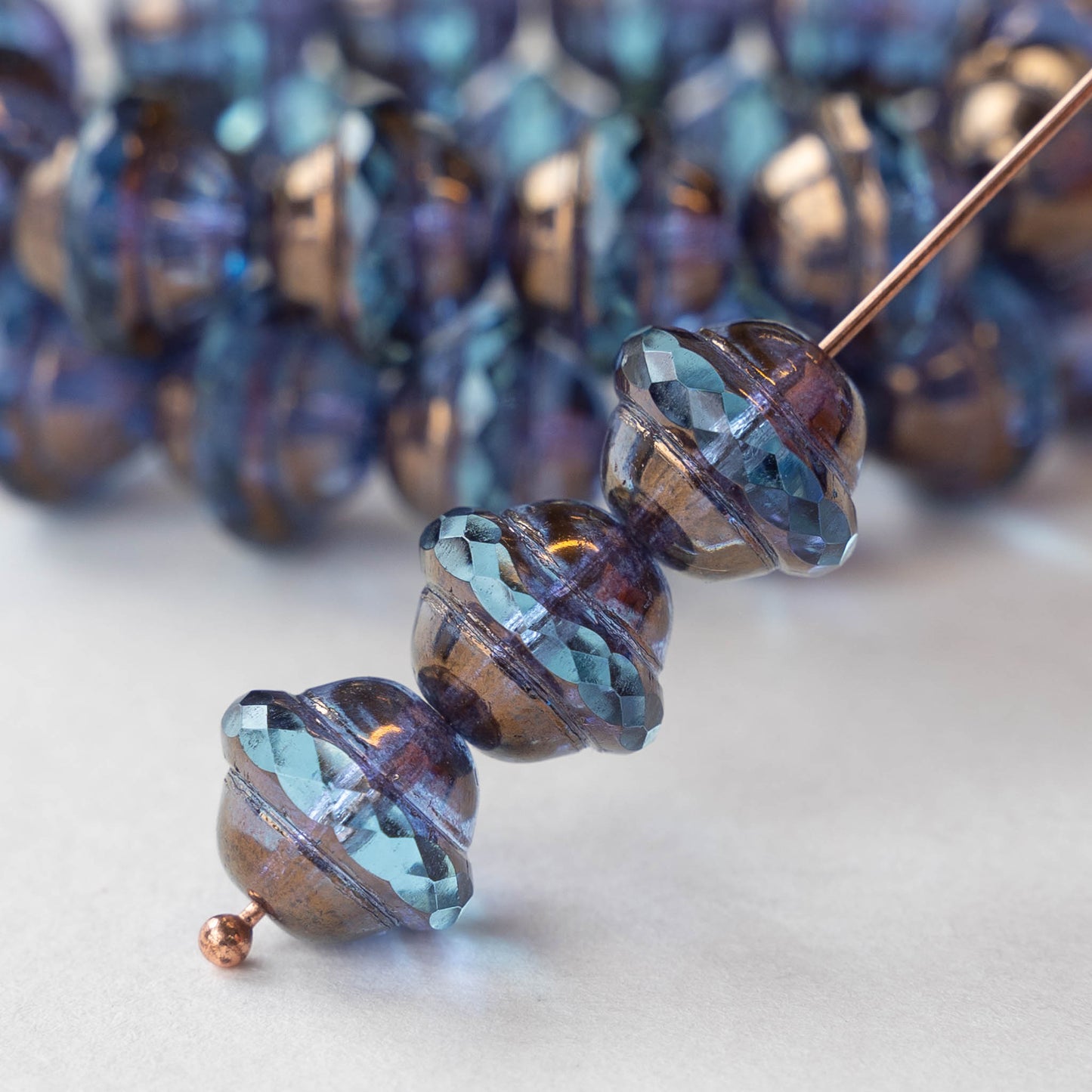 10x12mm Saturn Beads - Light Blue with Bronze - 12 Beads