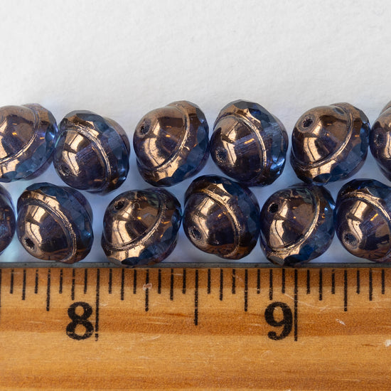 10x12mm Saturn Beads - Light Blue with Bronze - 12 Beads