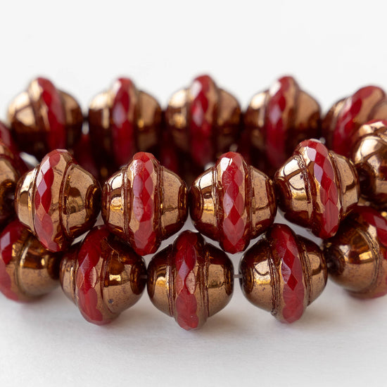 10x12mm Saturn Beads - Red with a Metallic Bronze Finish - 6 Beads