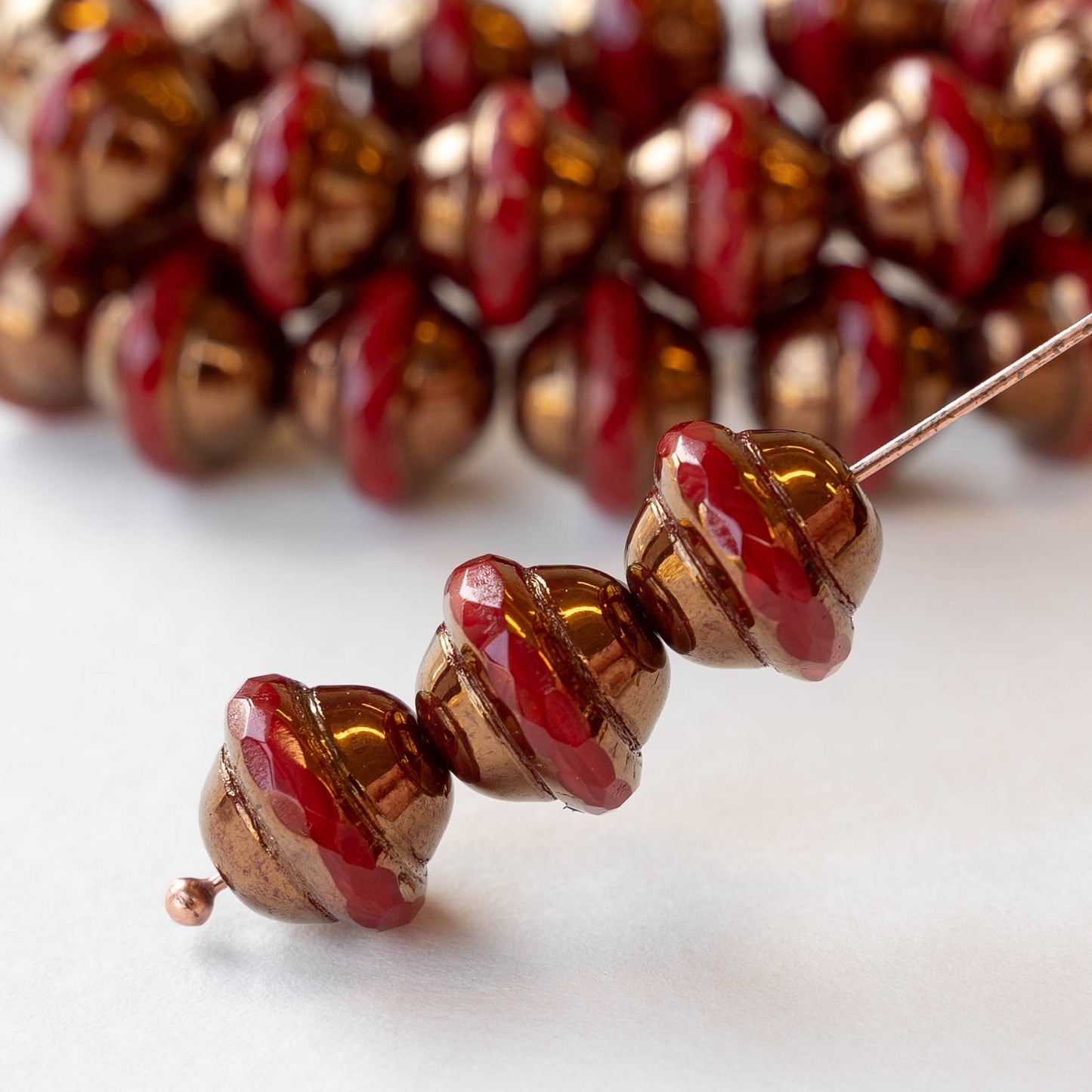 10x12mm Saturn Beads - Red with a Metallic Bronze Finish - 6 Beads