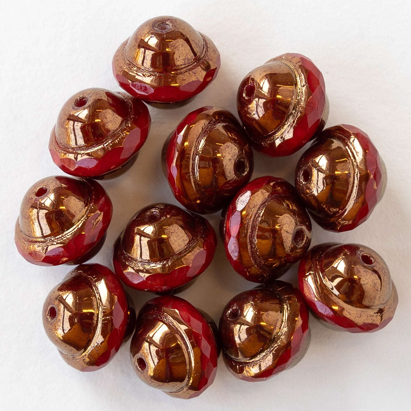 10x12mm Saturn Beads - Red with a Metallic Bronze Finish - 6 Beads