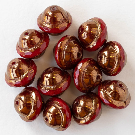 10x12mm Saturn Beads - Red with a Metallic Bronze Finish - 6 Beads