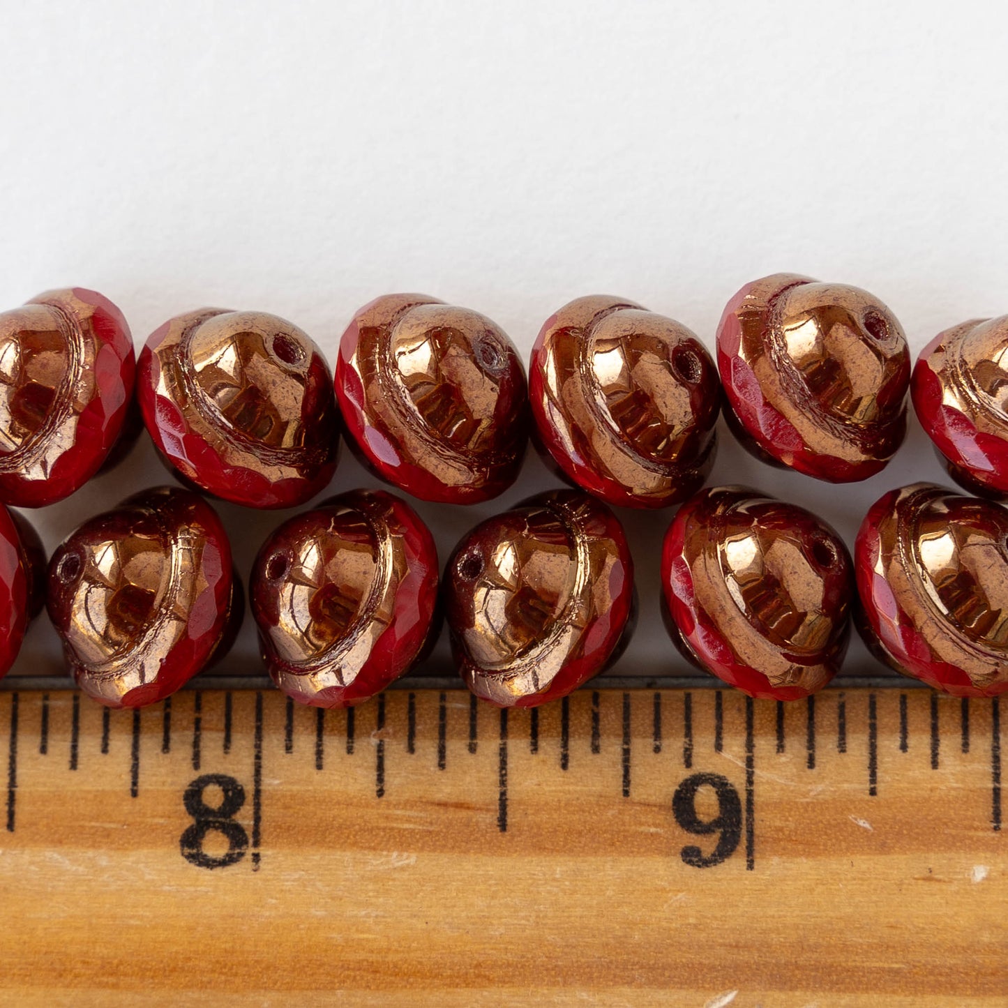 10x12mm Saturn Beads - Red with a Metallic Bronze Finish - 6 Beads