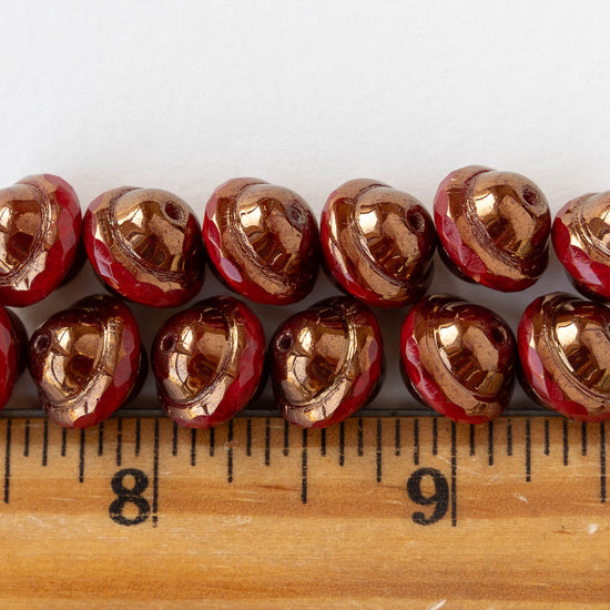 10x12mm Saturn Beads - Red with a Metallic Bronze Finish - 6 Beads