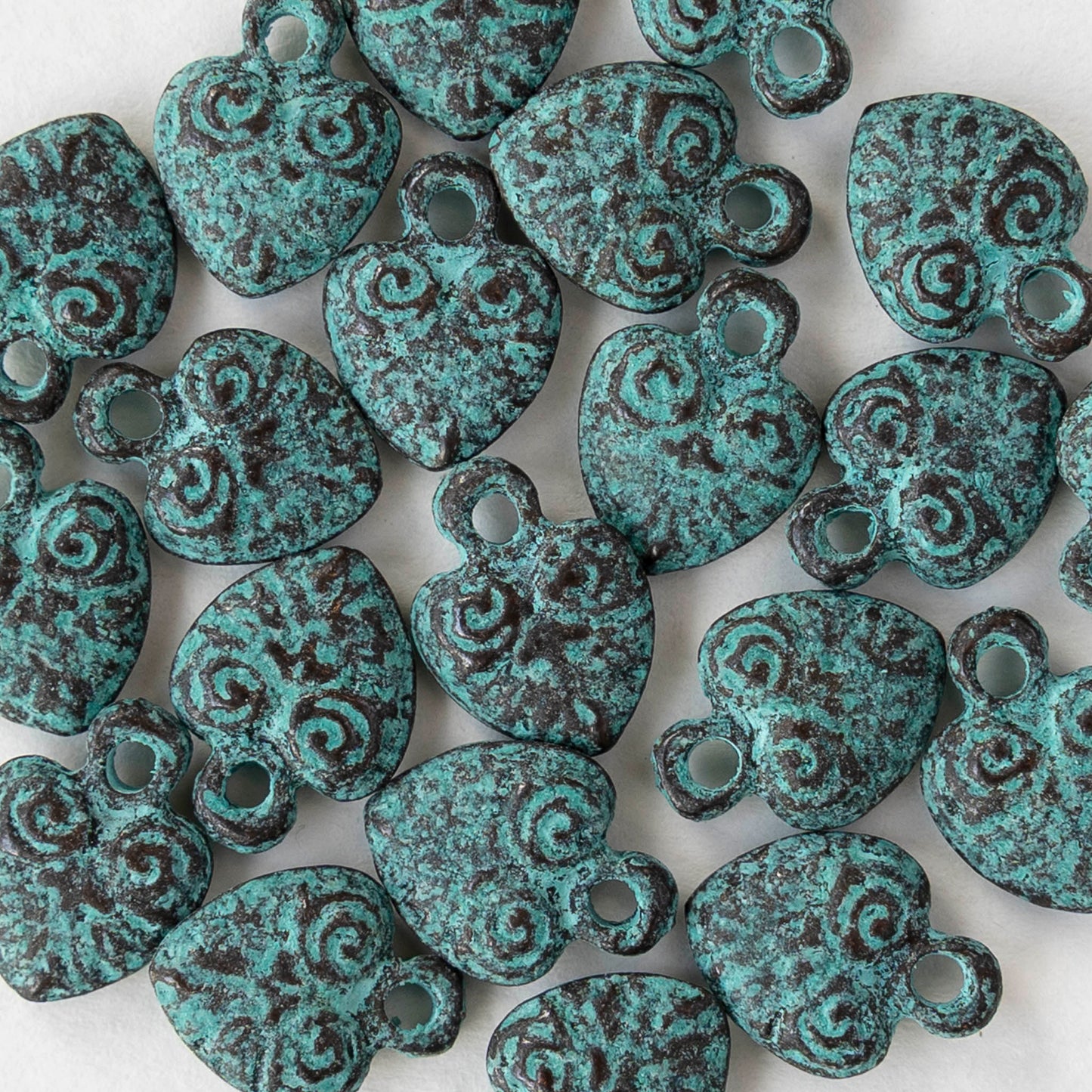 10mm Metal Heart Charm - Copper Patina - 2, 4, or 12 charms