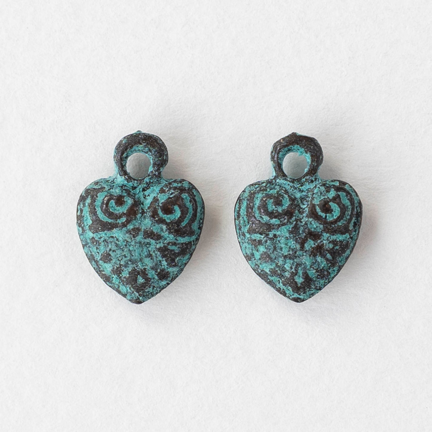10mm Metal Heart Charm - Copper Patina - 2, 4, or 12 charms