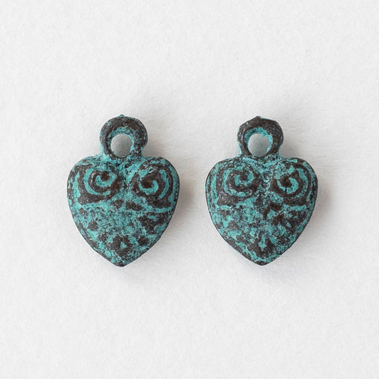 10mm Metal Heart Charm - Copper Patina - 2, 4, or 12 charms