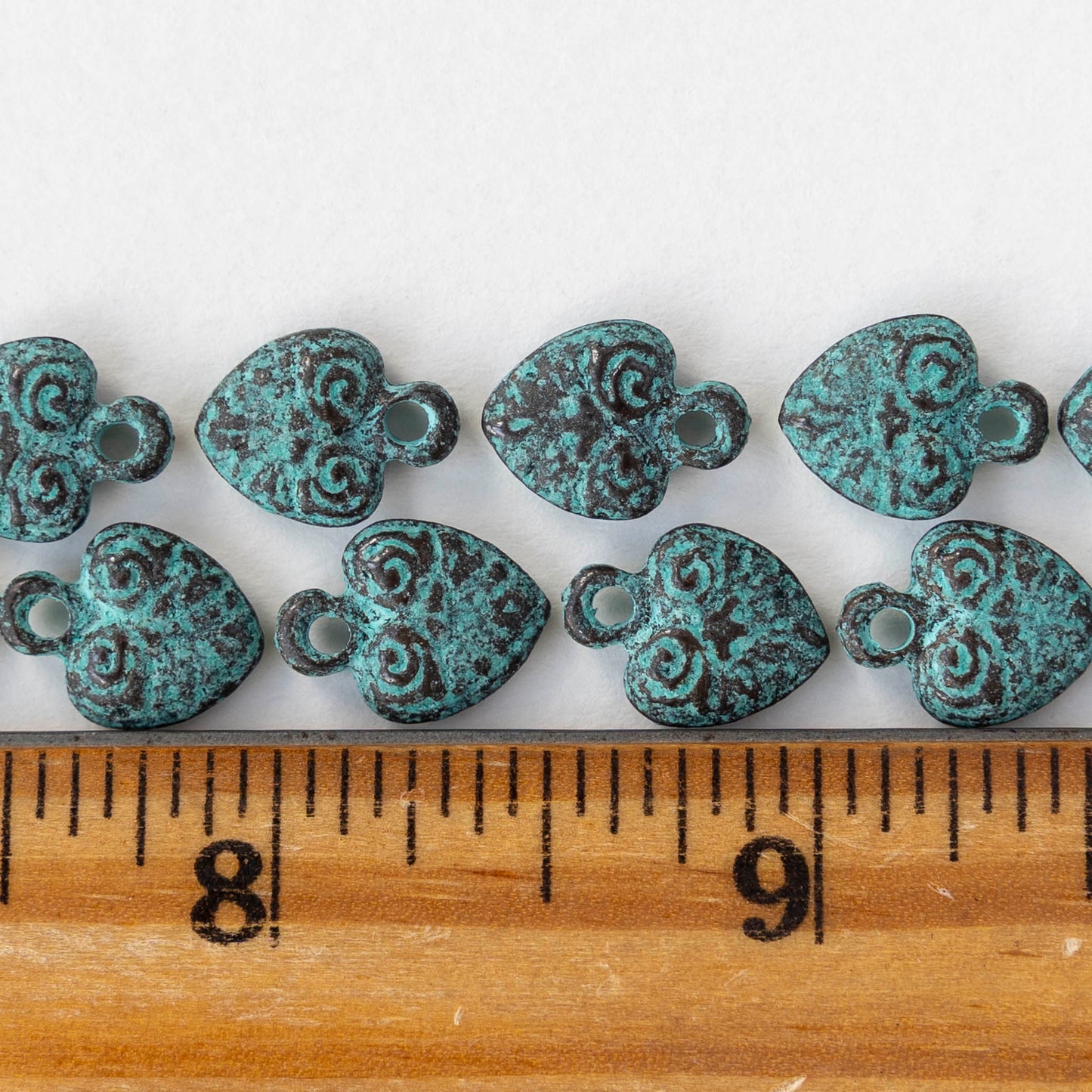 10mm Metal Heart Charm - Copper Patina - 2, 4, or 12 charms