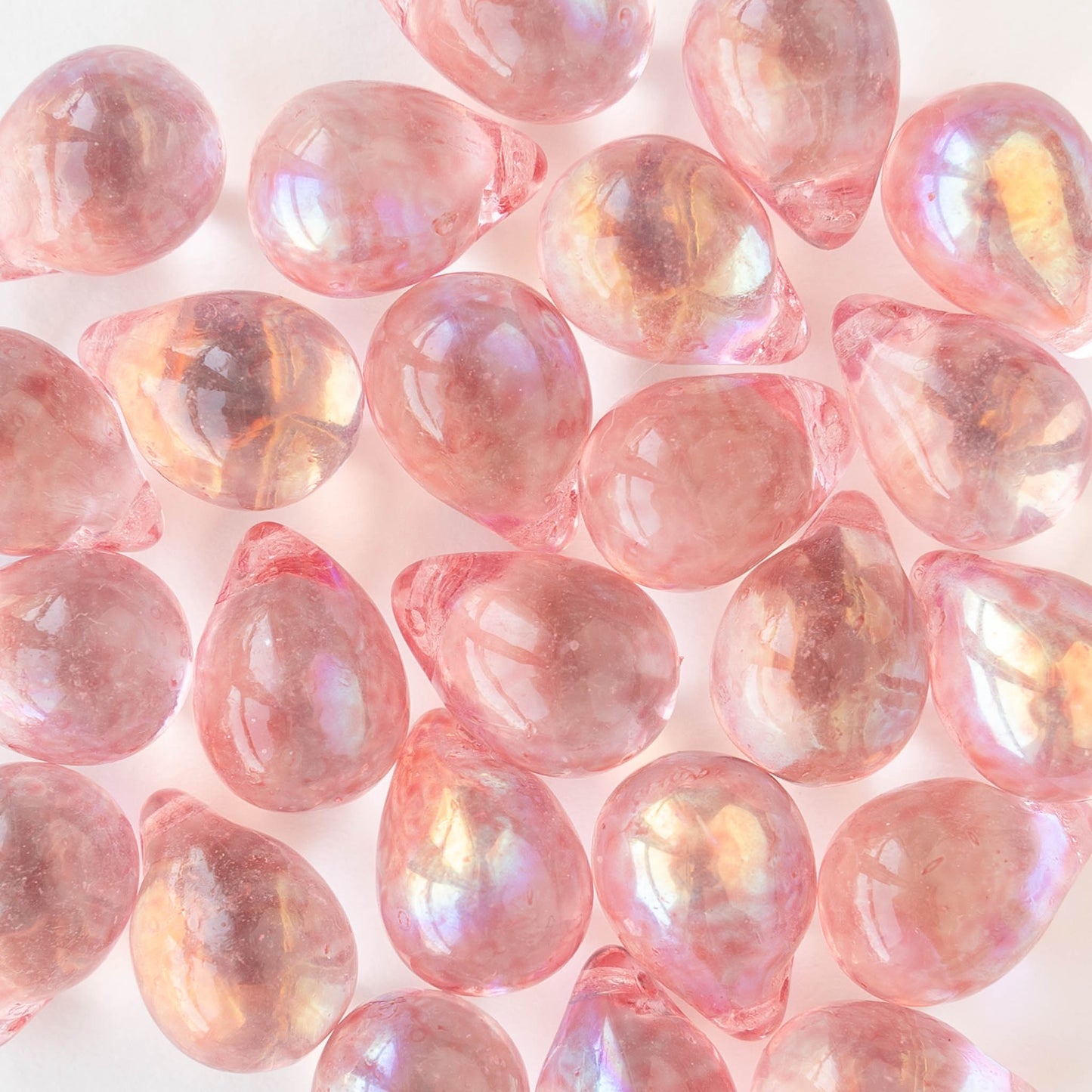 10x13mm Glass Teardrop Beads - Speckled Pink AB - 10 Beads