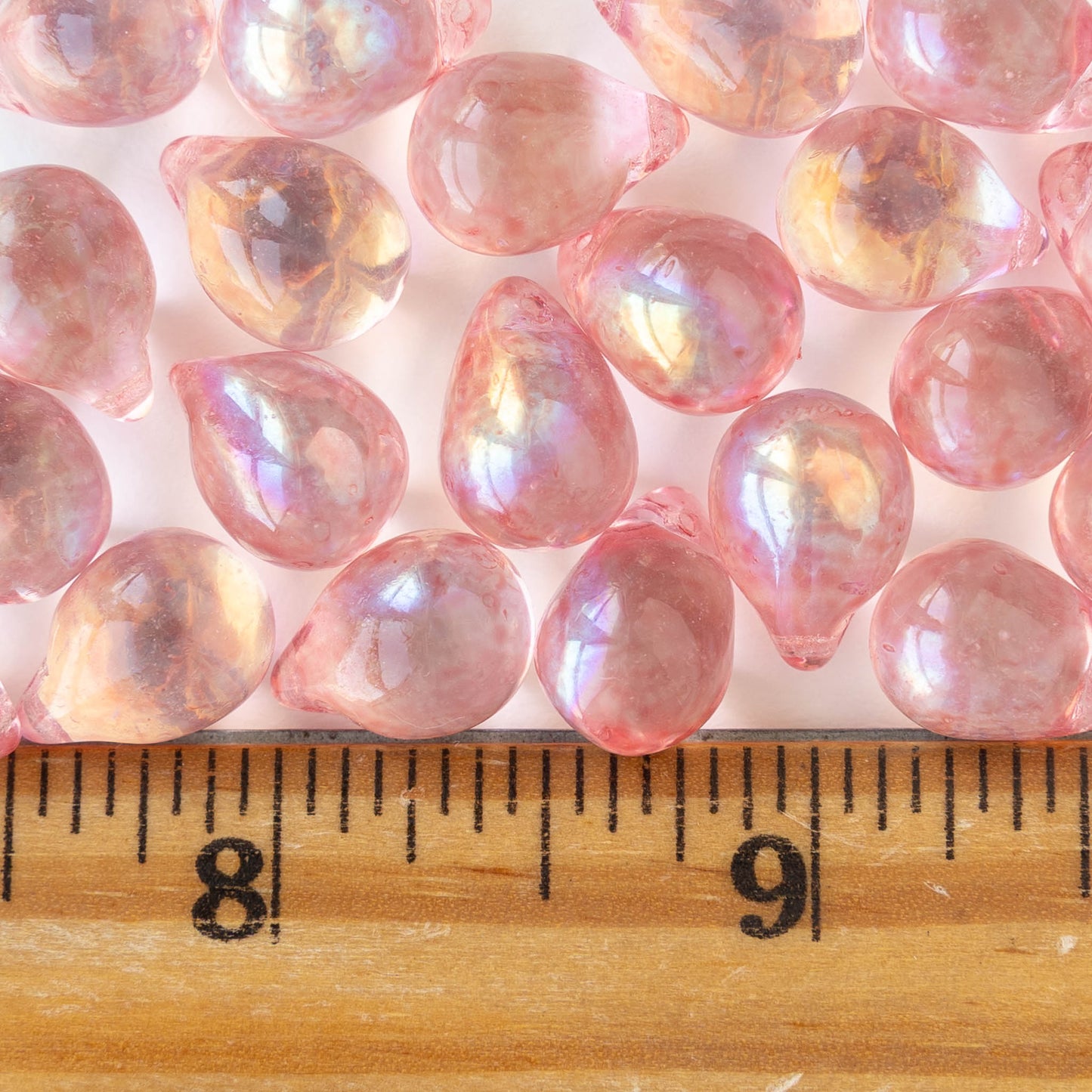 10x13mm Glass Teardrop Beads - Speckled Pink AB - 10 Beads
