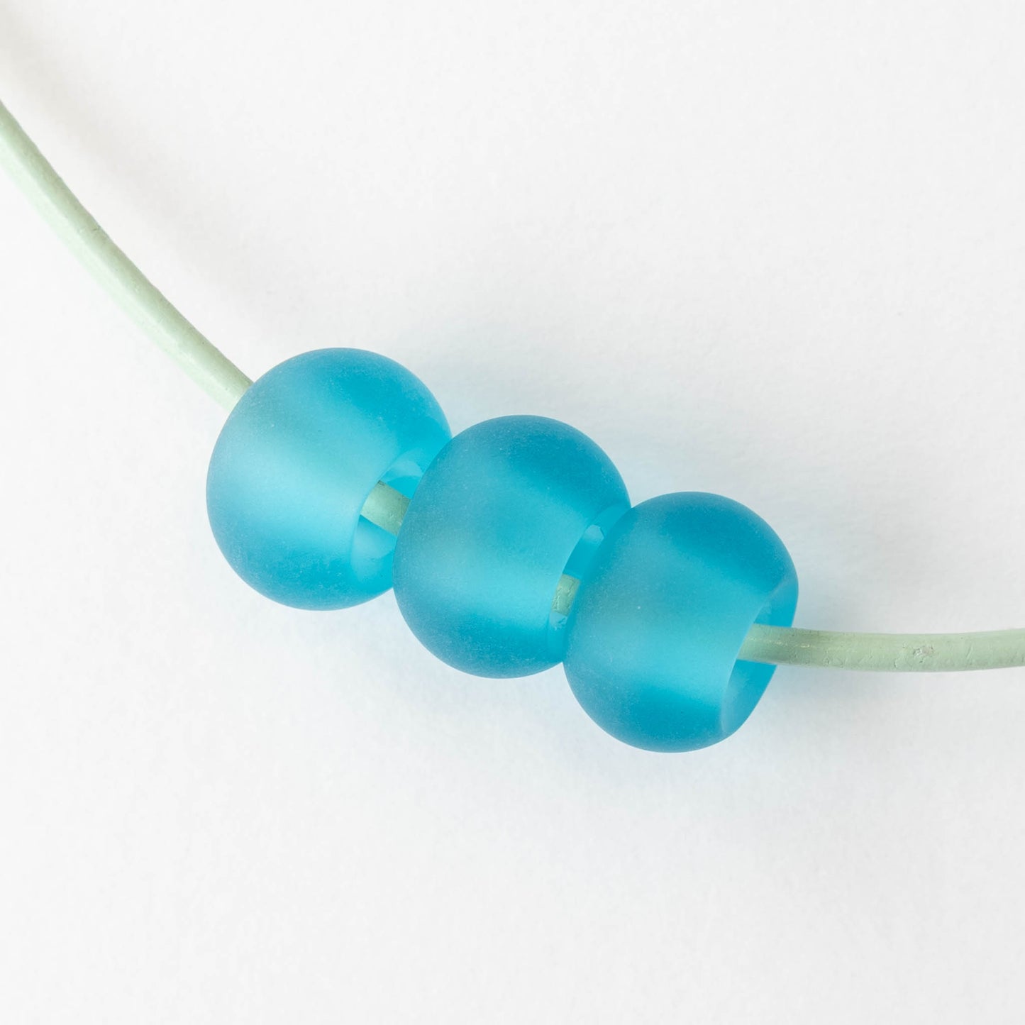 10x14mm Frosted Glass Large Hole Rondelle - Aqua - 4 beads