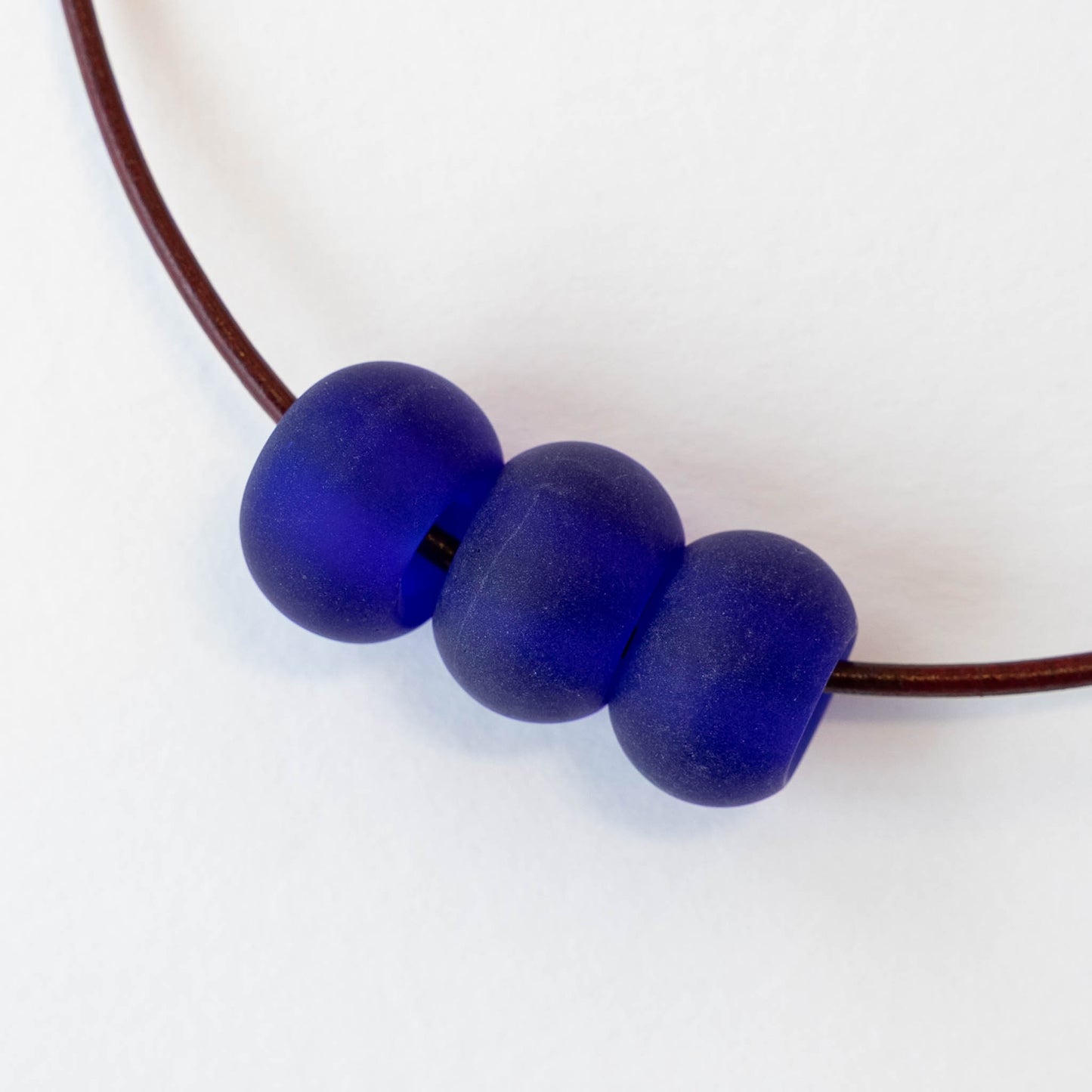 10x14mm Frosted Glass Large Hole Rondelle - Cobalt Blue - 4 beads