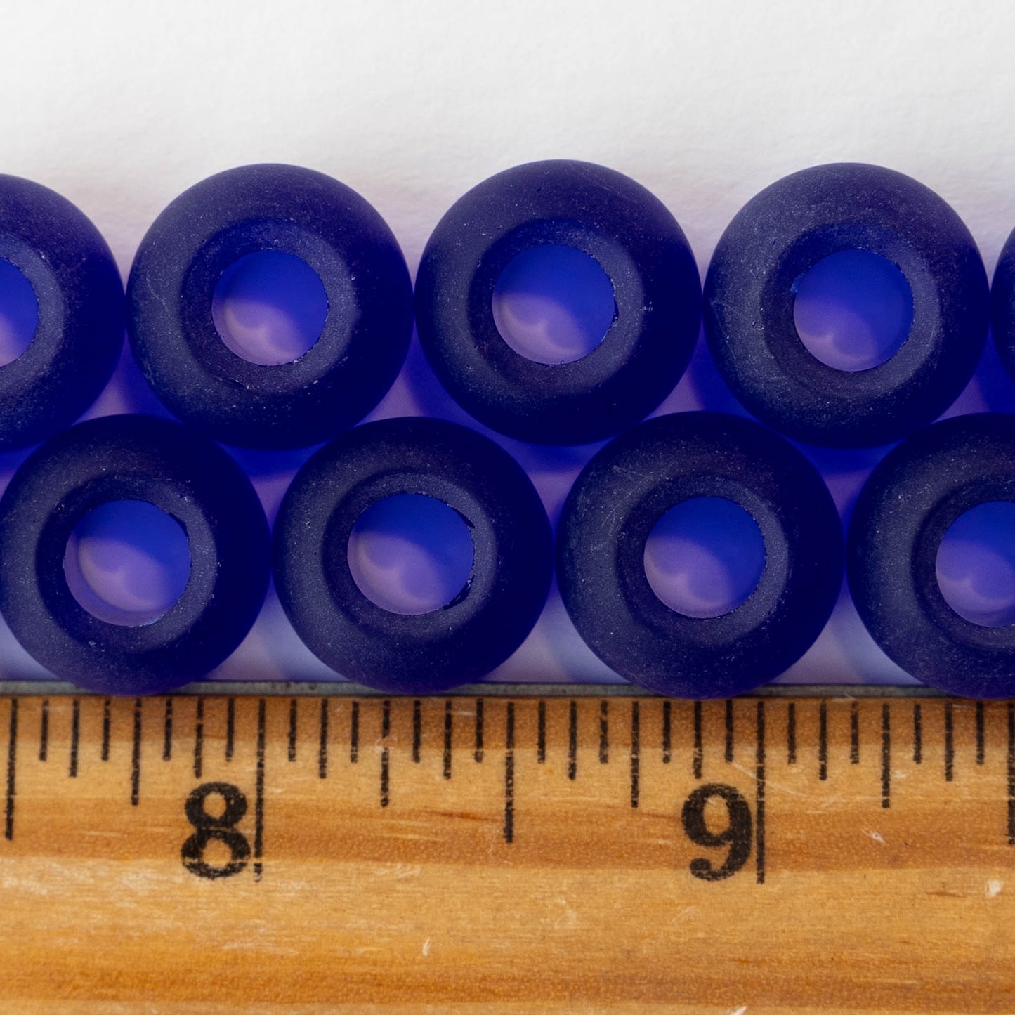 10x14mm Frosted Glass Large Hole Rondelle - Cobalt Blue - 4 beads