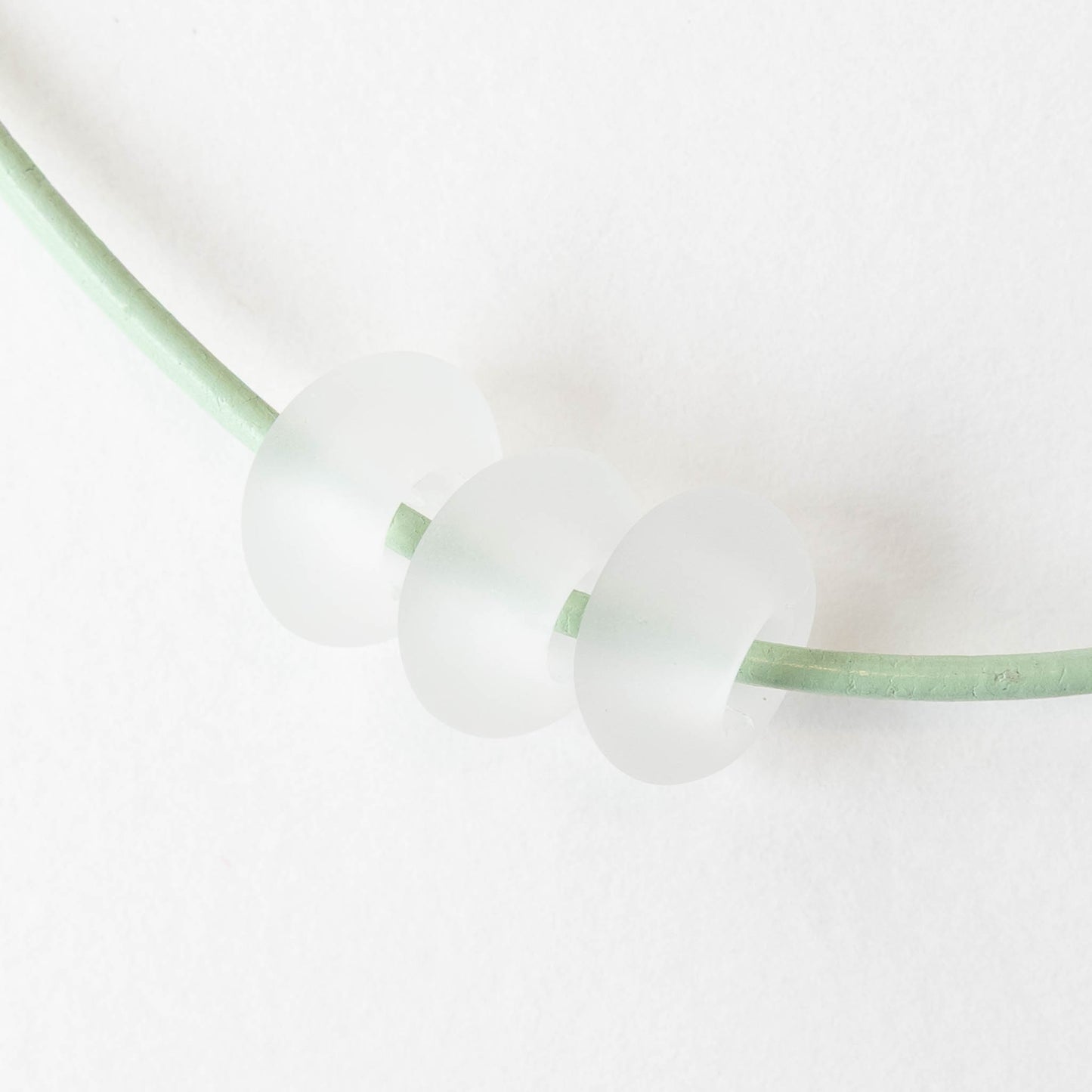 10x14mm Frosted Glass Large Hole Rondelle - Crystal - 4 beads