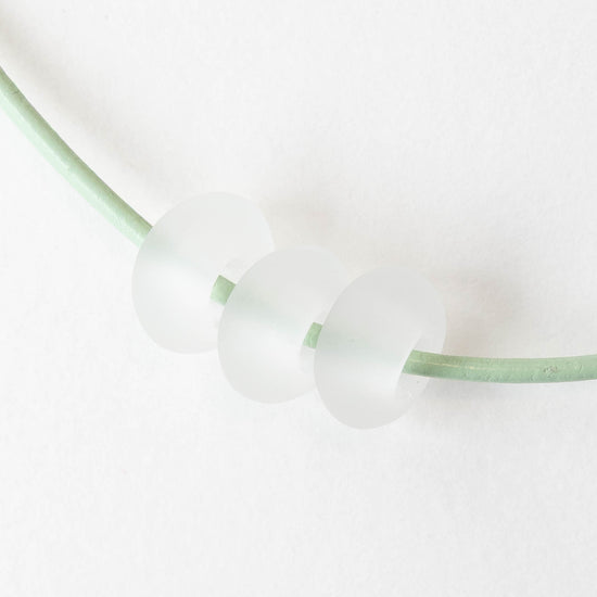 10x14mm Frosted Glass Large Hole Rondelle - Crystal - 4 beads