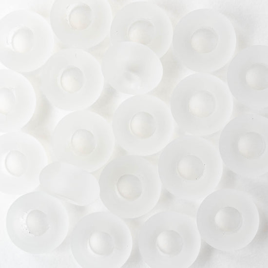 10x14mm Frosted Glass Large Hole Rondelle - Crystal - 4 beads