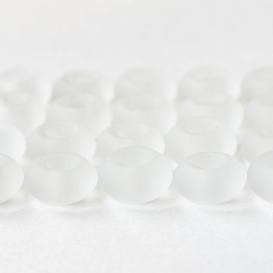 10x14mm Frosted Glass Large Hole Rondelle - Crystal - 4 beads