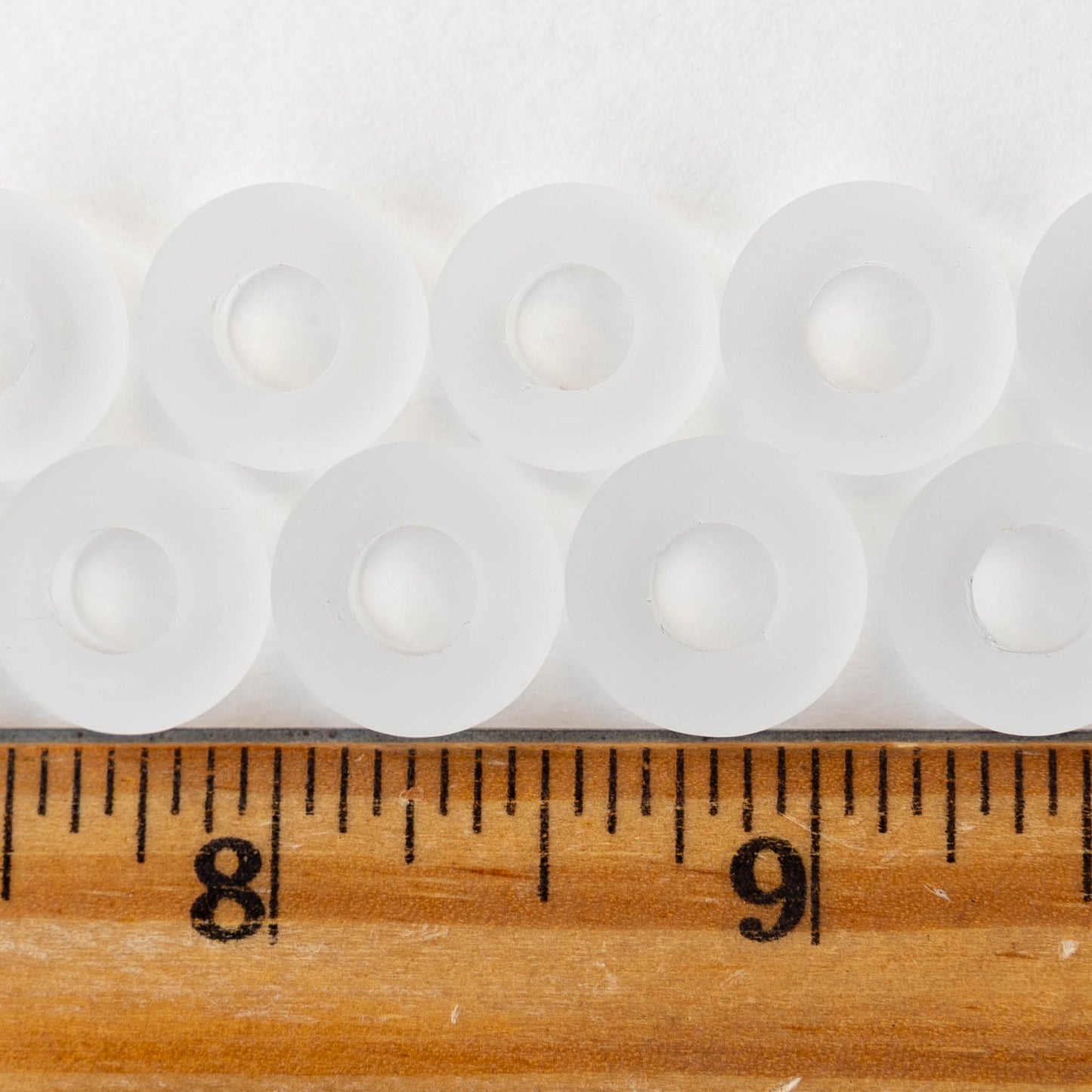 10x14mm Frosted Glass Large Hole Rondelle - Crystal - 4 beads