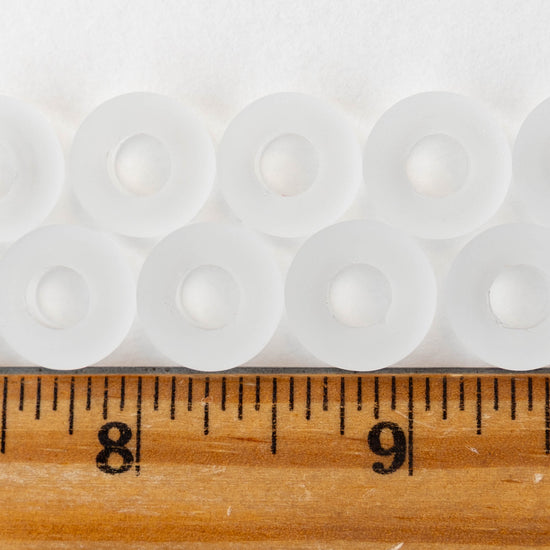 10x14mm Frosted Glass Large Hole Rondelle - Crystal - 4 beads