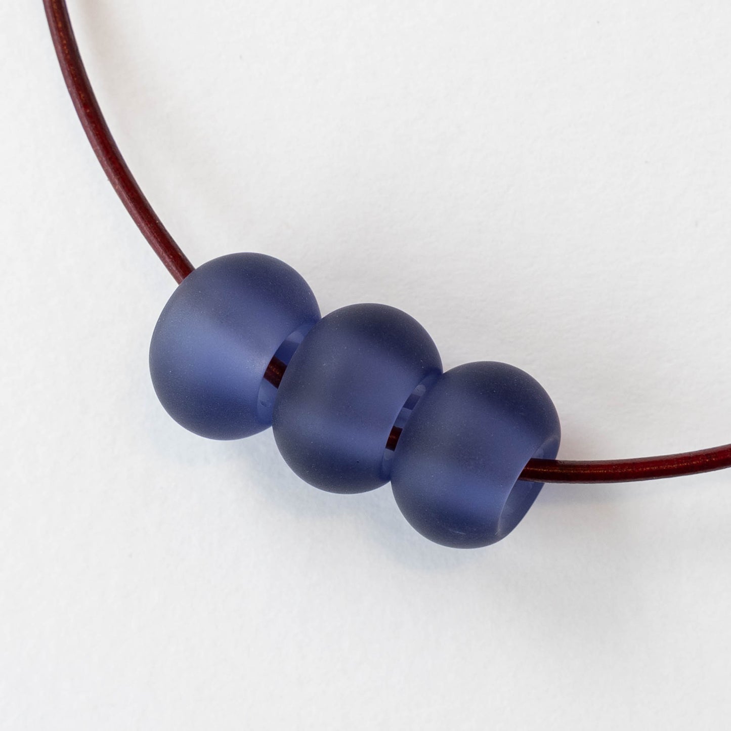 10x14mm Frosted Glass Large Hole Rondelle - Purple - 4 beads