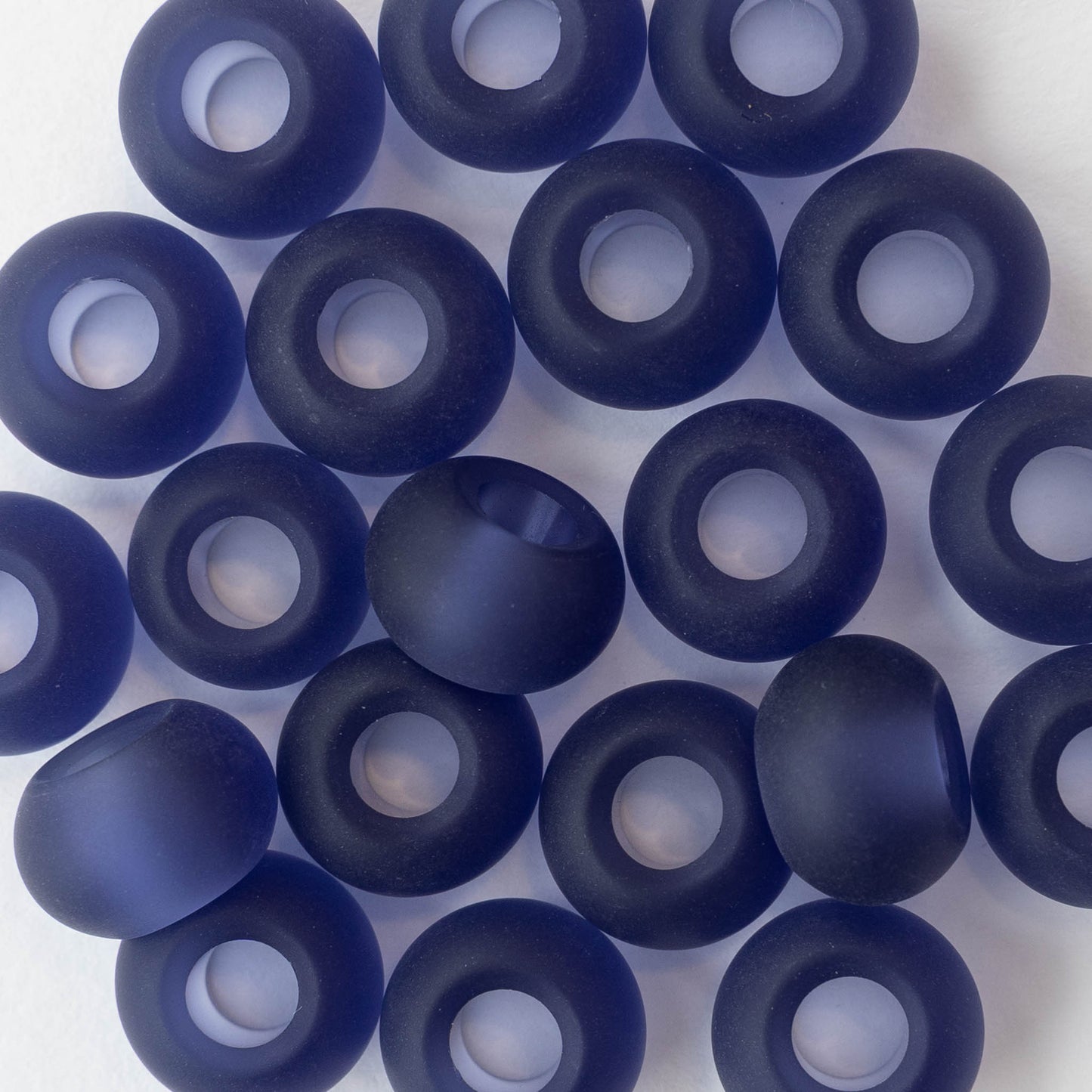 10x14mm Frosted Glass Large Hole Rondelle - Purple - 4 beads