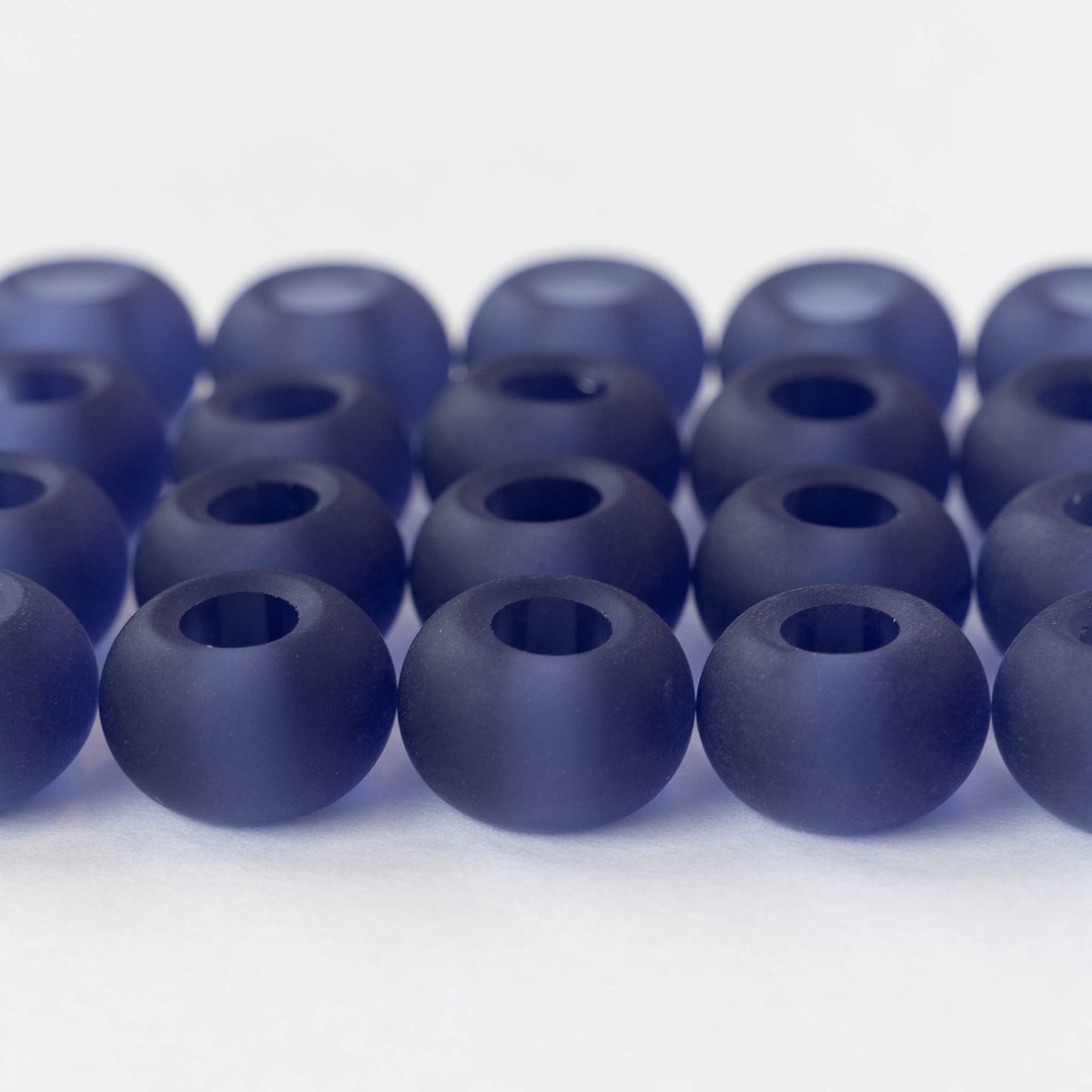 10x14mm Frosted Glass Large Hole Rondelle - Purple - 4 beads