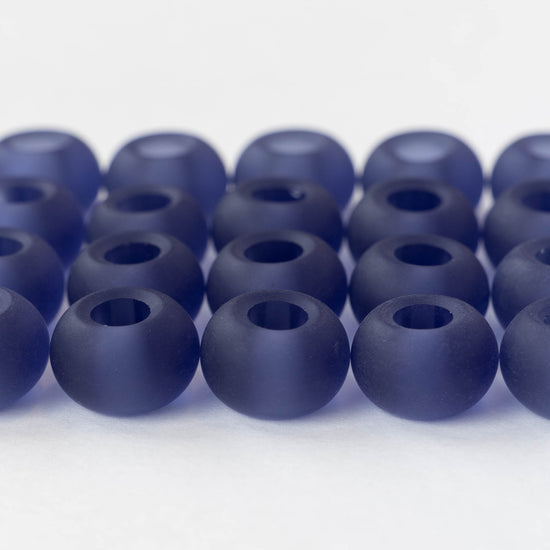 10x14mm Frosted Glass Large Hole Rondelle - Purple - 4 beads