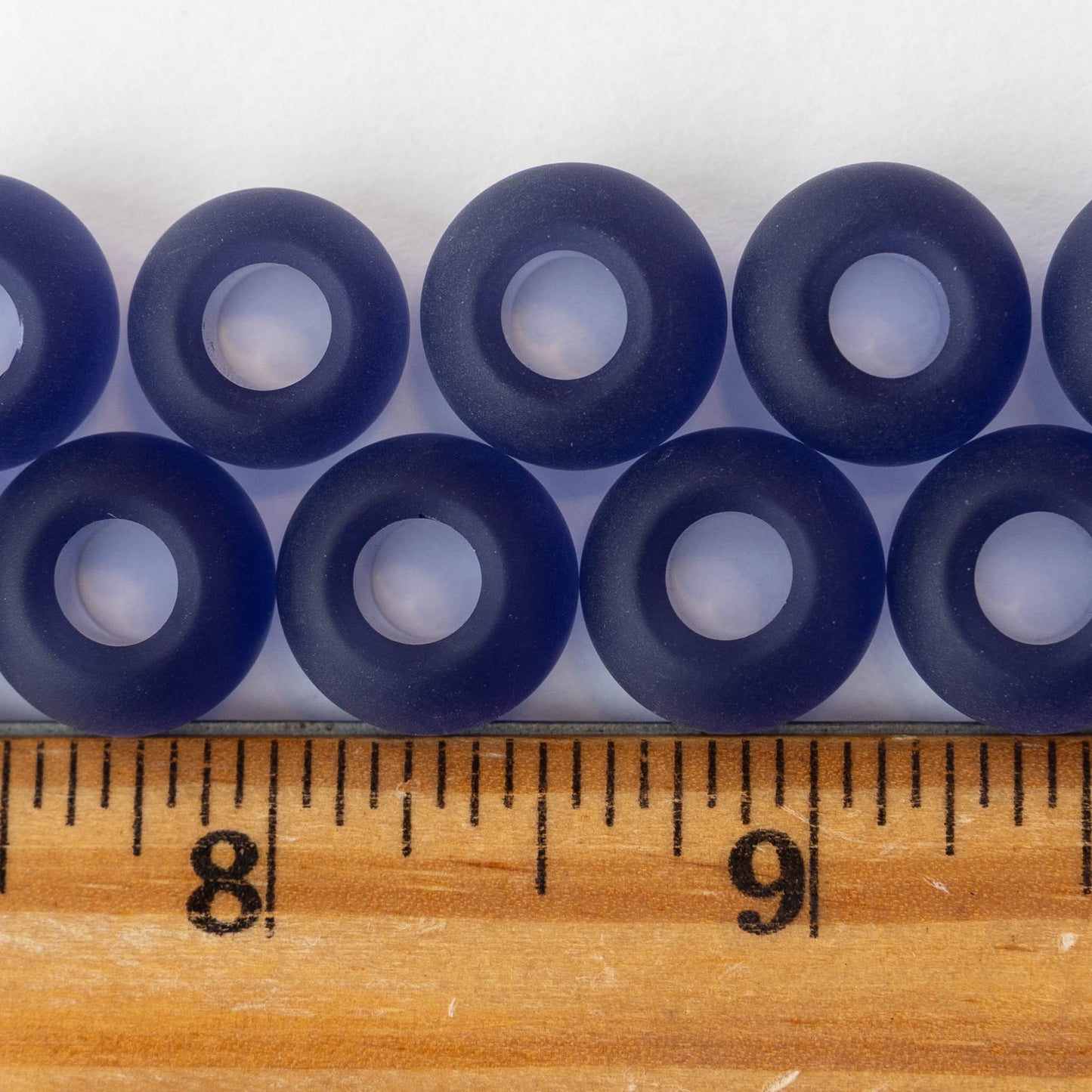 10x14mm Frosted Glass Large Hole Rondelle - Purple - 4 beads