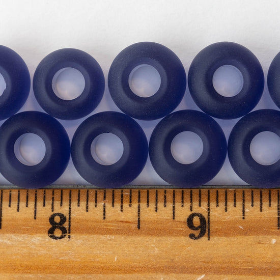 10x14mm Frosted Glass Large Hole Rondelle - Purple - 4 beads