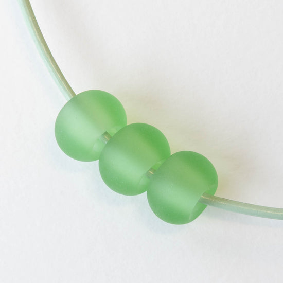 10x14mm Frosted Glass Large Hole Rondelle - Peridot - 4 beads