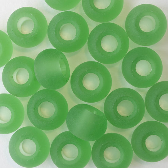 10x14mm Frosted Glass Large Hole Rondelle - Peridot - 4 beads